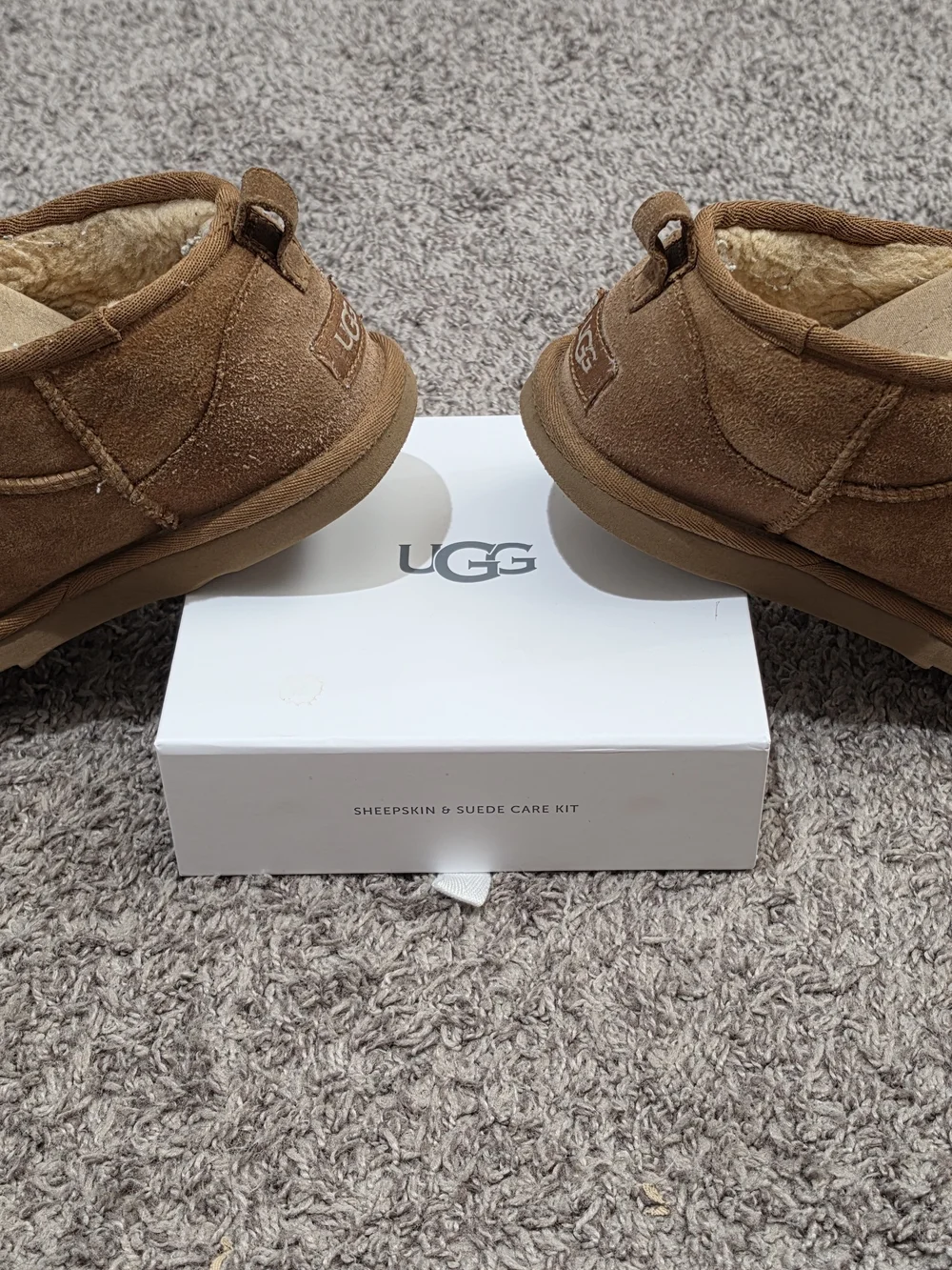 UGG Kids Brown Shearling Lined Slip-On MINI Boots AND Cleaning Kit